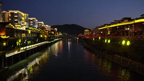 Real Shot of Light Show at Night in Lijiang Ancient City Yunnan China Stock Footage 336883512