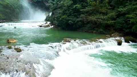 Real Shot of Multi level Cascade Water of Huangguoshu Waterfall in Guizhou China Video stock 336892551
