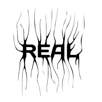 Real- slogan tee print design with distorted typography and a modern gothic Illustrazione stock