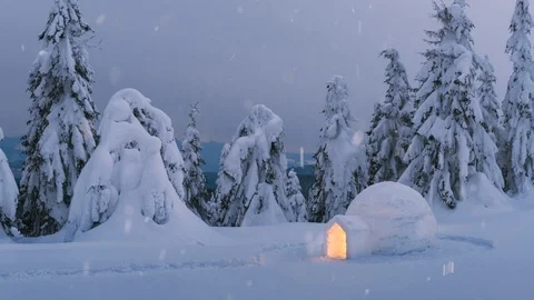 Real snow igloo house in the winter mountains Stock Footage