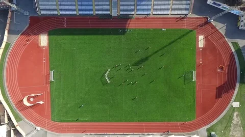 Real soccer field - Top down aerial view. shooting from drone Stock Footage 107003710
