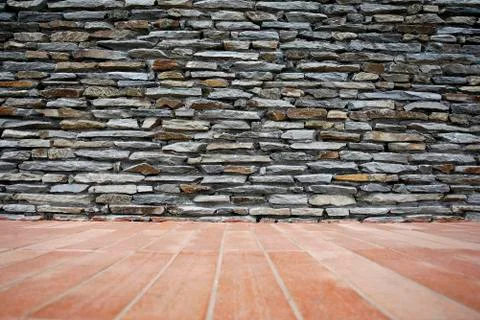 Real stone wall surface with cement Fotos Stock