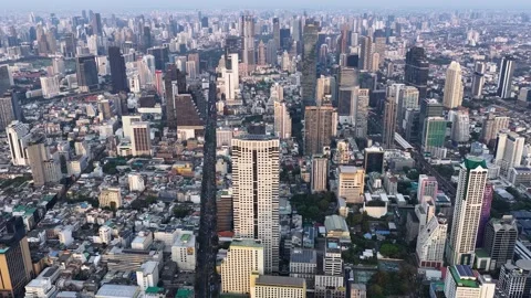 Real-time Aerial Drone View Of Traffic Of Bangkok City Stock Footage 337178827