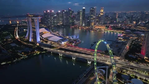 Real time aerial video of Sunset in Singapore City Skyline Stock Footage 286104498