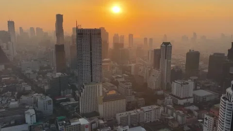 Real-time Aerial View Of Traffic Of Bangkok City With Towering Condos Stock Footage 329480406