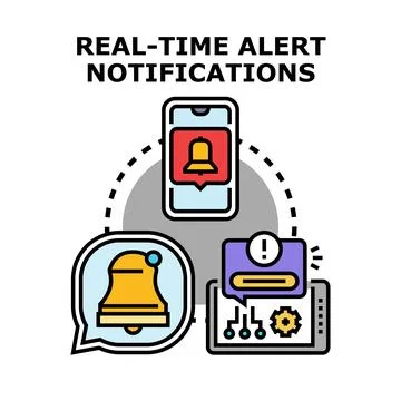 Real time alert notifications on mobile devices 스톡 일러스트
