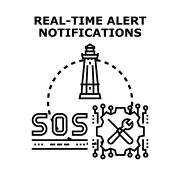 Real time alert notifications system providing vital information Illustrazione stock
