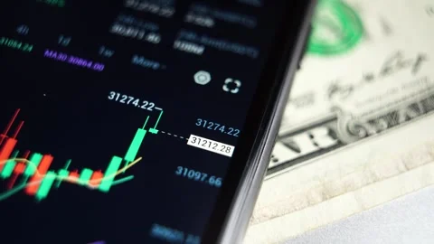 Real-time analysis of the cryptocurrency market in a smartphone. close-up Stock Footage 245665836