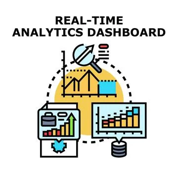 Real time analytics dashboard presenting business data insights Stock Illustration