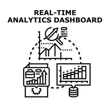 Real time analytics dashboard presenting business data insights Stock Illustration