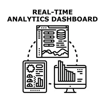 Real time analytics dashboard presenting data visualization concepts Stock Illustration