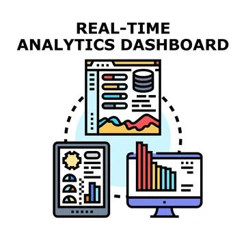 Real time analytics dashboard presenting data visualization concepts Stock Illustration