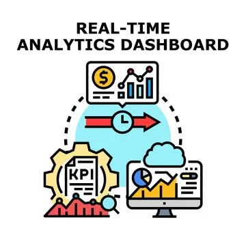Real time analytics dashboard visualizing business data Stock Illustration