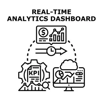 Real time analytics dashboard visualizing business data Stock Illustration
