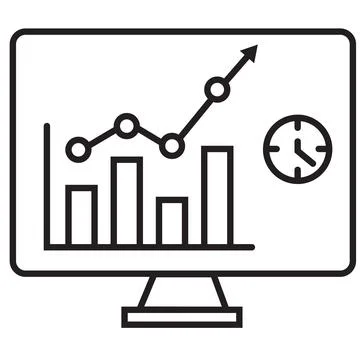 Real time analytics icon. Stock market analysis time sign. Real-time monitor Ilustración de archivo