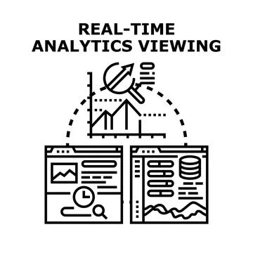 Real time analytics viewing data dashboard concept Stock Illustration