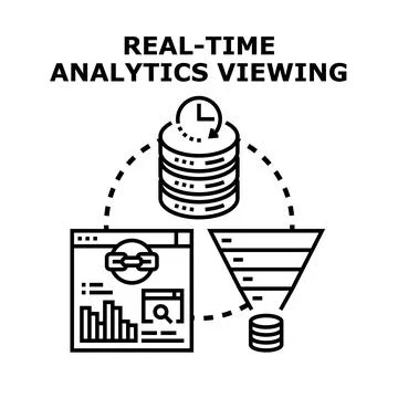 Real time analytics viewing data processing and visualization Stock Illustration
