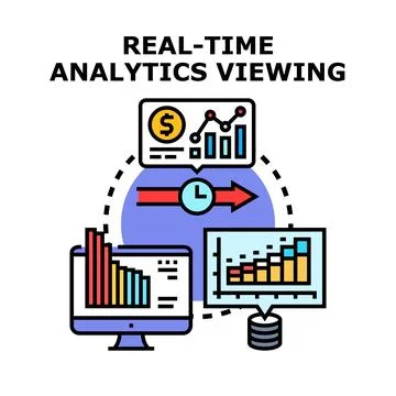 Real time analytics viewing financial business data flow Stock Illustration