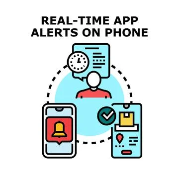 Real time app alerts and notifications on phone Stock Illustration