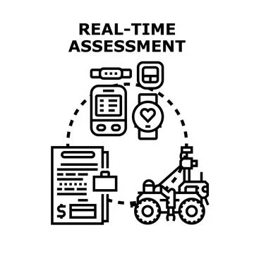 Real time assessment concept with data processing devices Stock Illustration