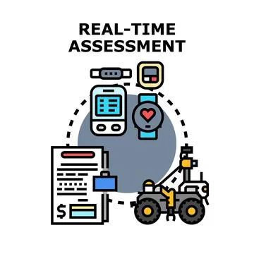 Real time assessment concept with data processing devices Stock Illustration