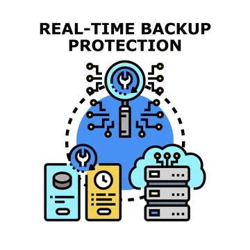 Real time backup protection and data security illustration Stock Illustration