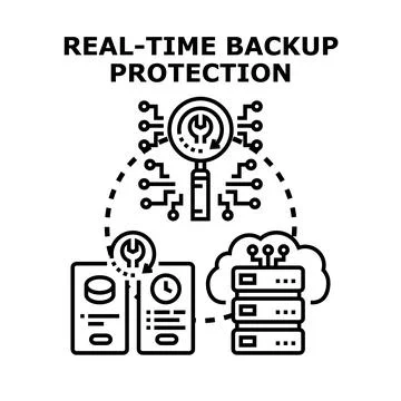 Real time backup protection and data security illustration Stock Illustration