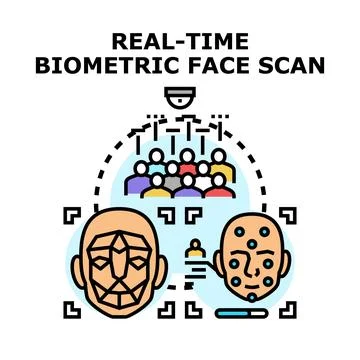 Real time biometric face scanning recognizing people Stock Illustration