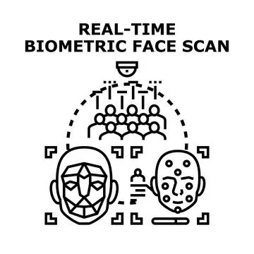 Real time biometric face scanning recognizing people Stock Illustration