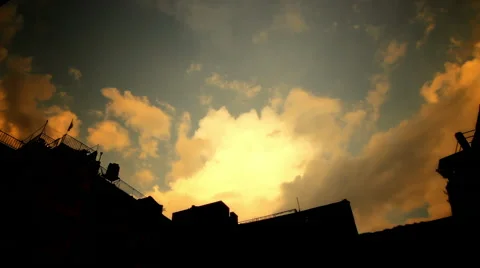 Real Time Blue Sky Over Buildings in Nepal Stock Footage 49781162