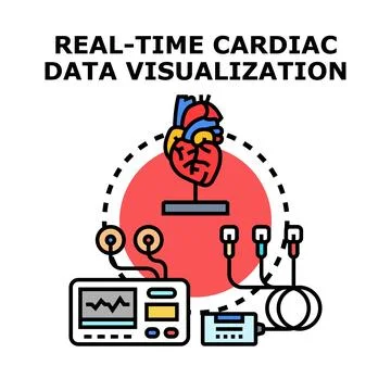 Real time cardiac data visualization monitoring heart health Stock Illustration