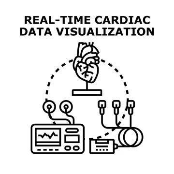 Real time cardiac data visualization monitoring heart health Stock Illustration