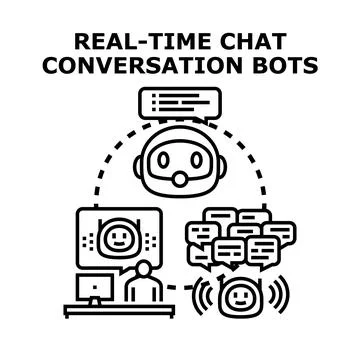 Real time chat conversation bots interacting with users Stock Illustration