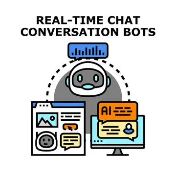 Real time chat conversation bots interacting with users Stock Illustration