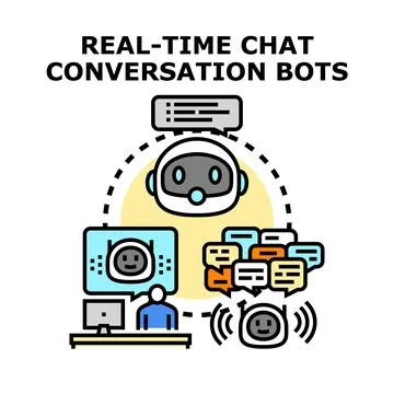 Real time chat conversation bots interacting with users Stock Illustration