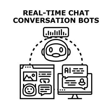 Real time chat conversation bots interacting with users Stock Illustration