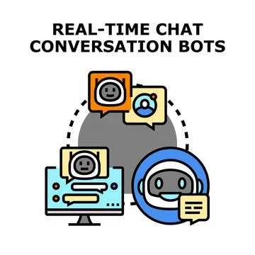 Real time chat conversation bots digital technology Stock Illustration