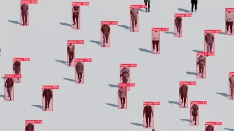 Real-time crowd tracking with probabilities. Future tech. Stock Footage 315500075
