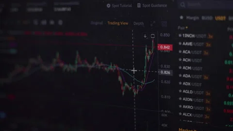Real time cryptocurrency candle chart on computer screen Stock Footage 203993333