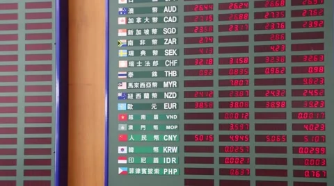 Real-time currency exchange figures at a bank Stock Footage 44236070