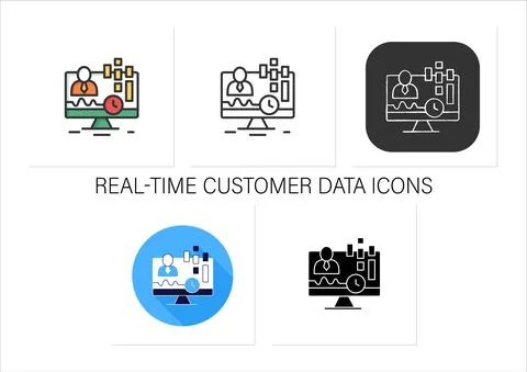 Real-time customer data icons set Stock Illustration