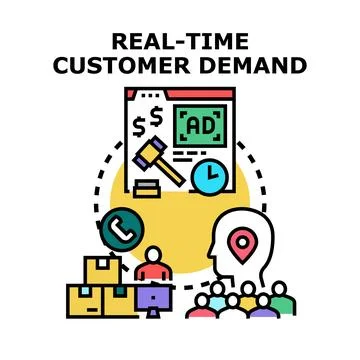 Real time customer demand and supply chain vector icon Stock Illustration
