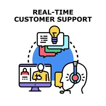 Real time customer support managing online communication consultation Stock Illustration