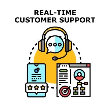 Real time customer support managing online client service experience Stock Illustration