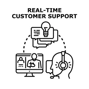 Real time customer support managing online communication consultation Stock Illustration