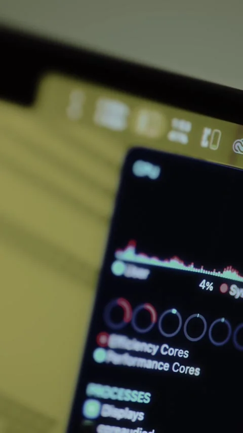 Real time data about the systems usage and processes, graphs for Efficiency Stock Footage 327477132