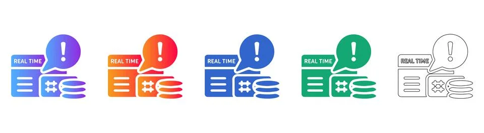 Real Time Data Alert Notification Icons Stock Illustration