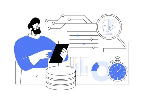 Real-Time Data Analysis with AI abstract concept vector illustration. Stock Illustration