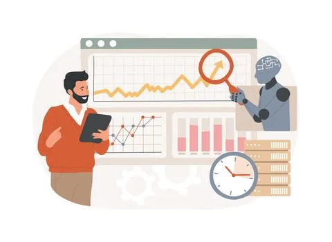 Real-Time Data Analysis with AI abstract concept vector illustration. Stock Illustration