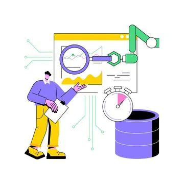 Real-Time Data Analysis with AI abstract concept vector illustration. Illustrazione stock